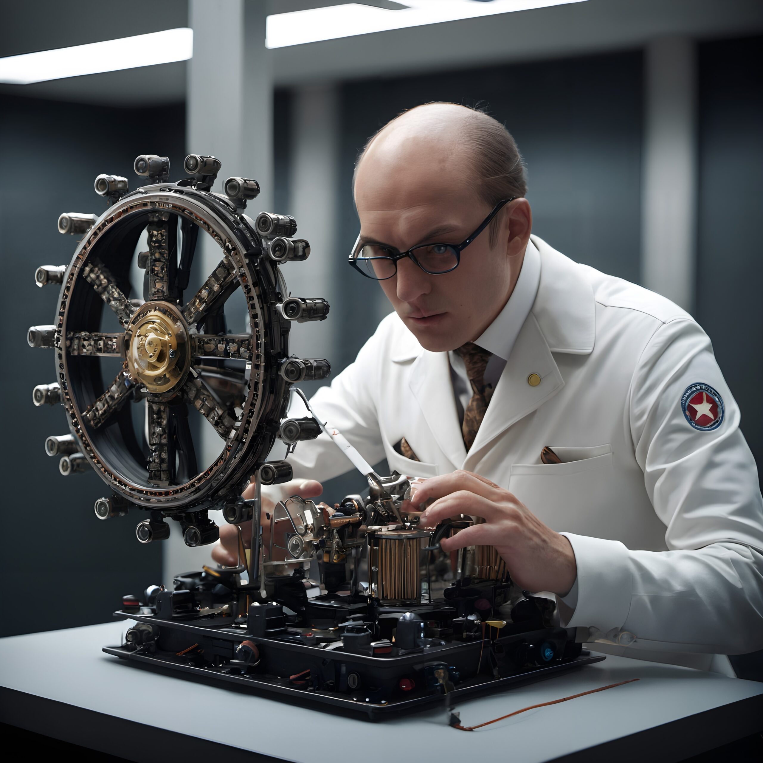 Engineer Examines Intricate Mechanical Device
