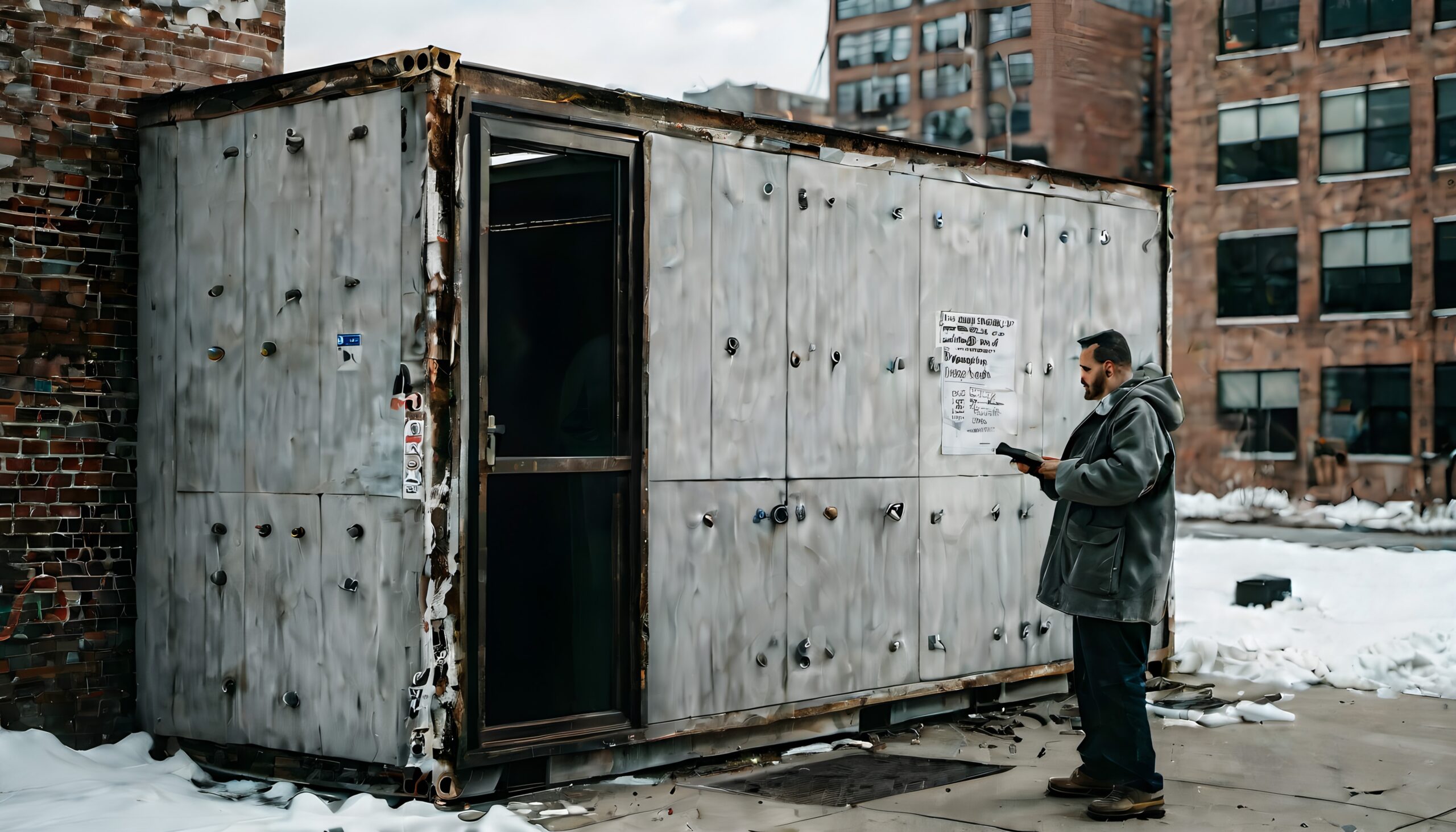 Man Reading by Outdoor Structure