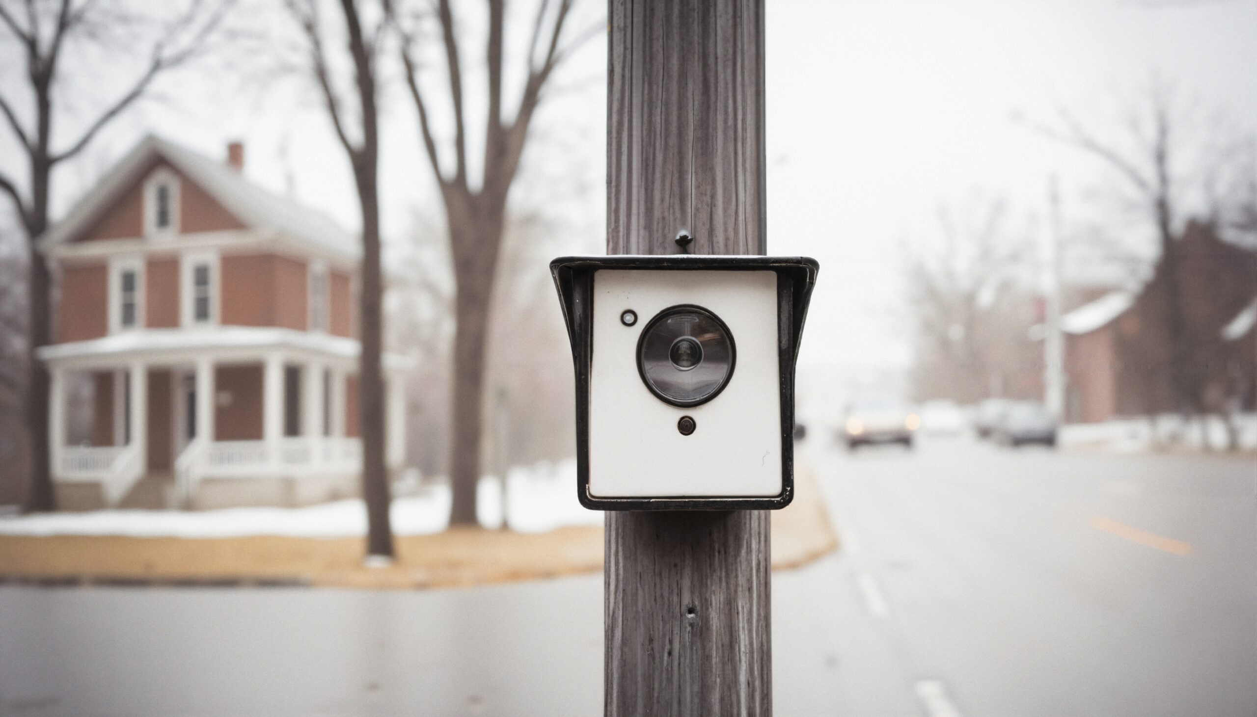 Vintage Camera in Winter Suburb