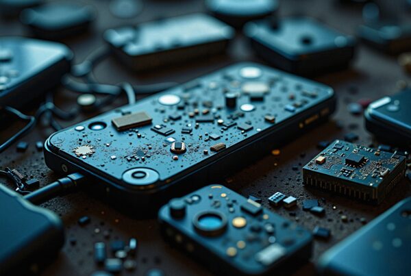 Disassembled smartphone showcasing inner electronics.