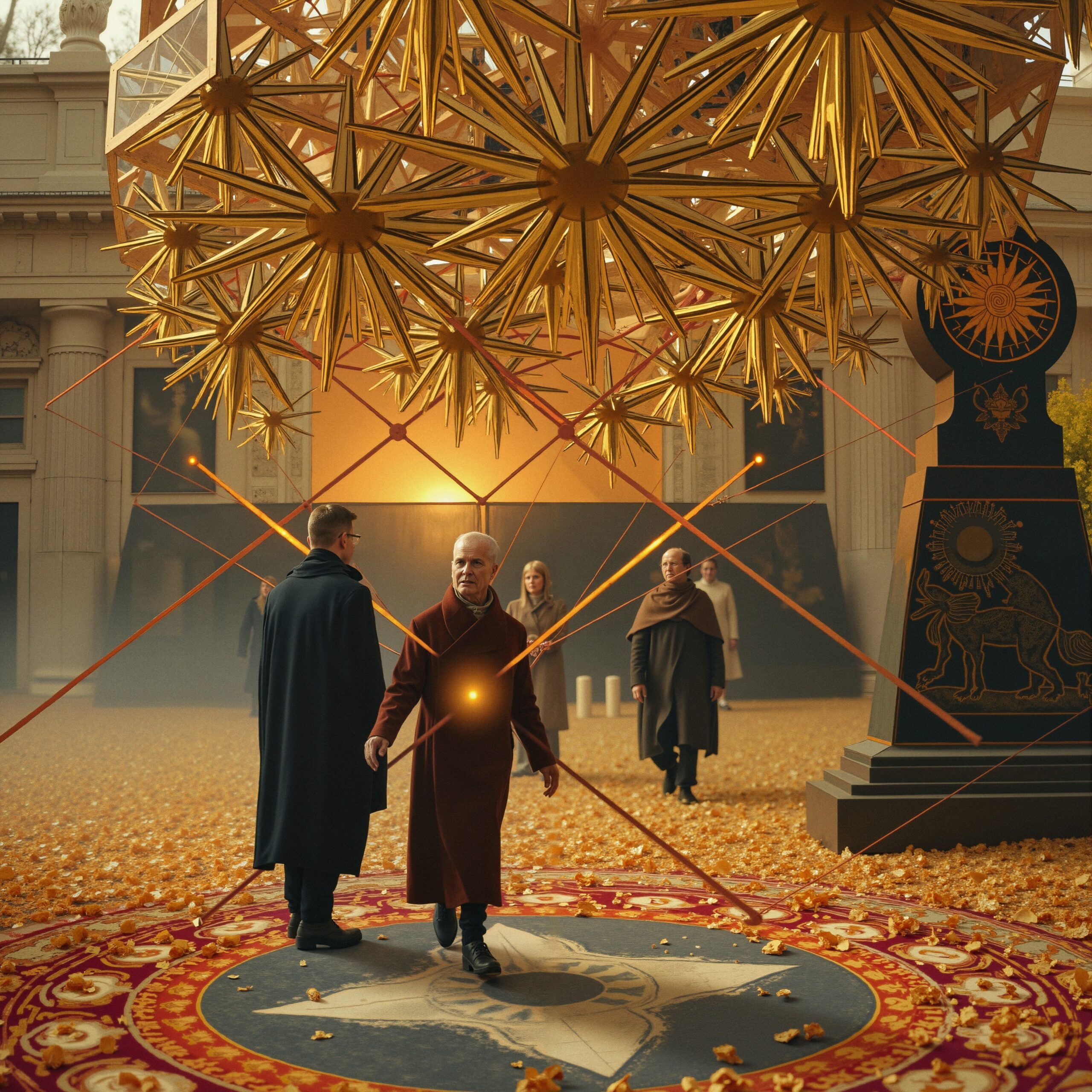 Mysterious Ceremony with Golden Sculpture