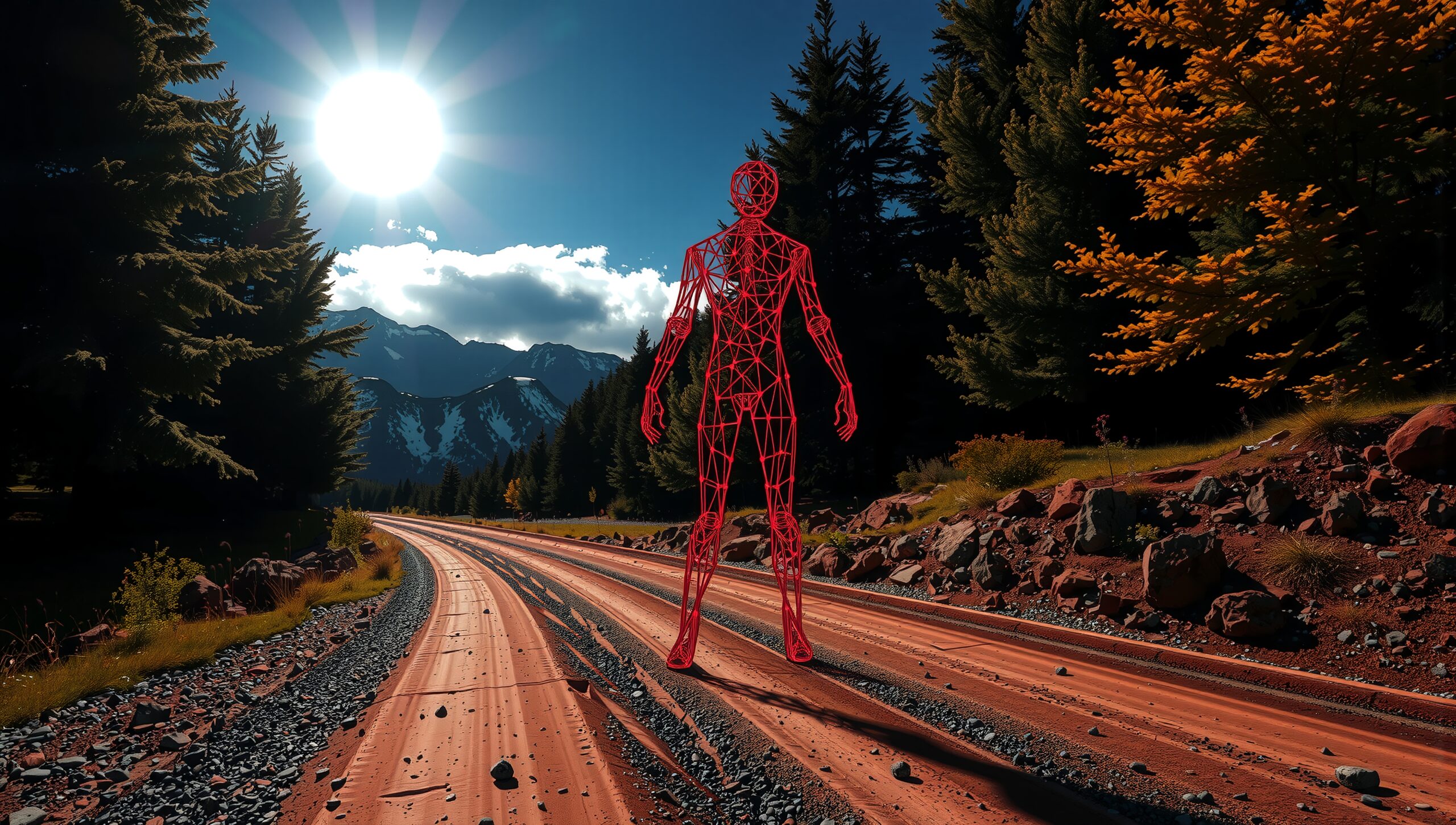 Digital Figure in Gorge Landscape