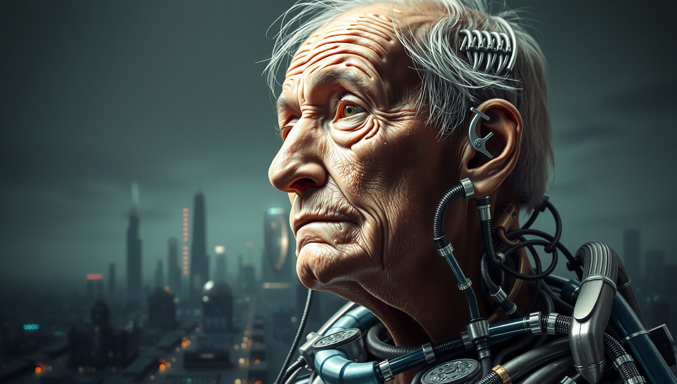 Elderly Man with Cyber Enhancements