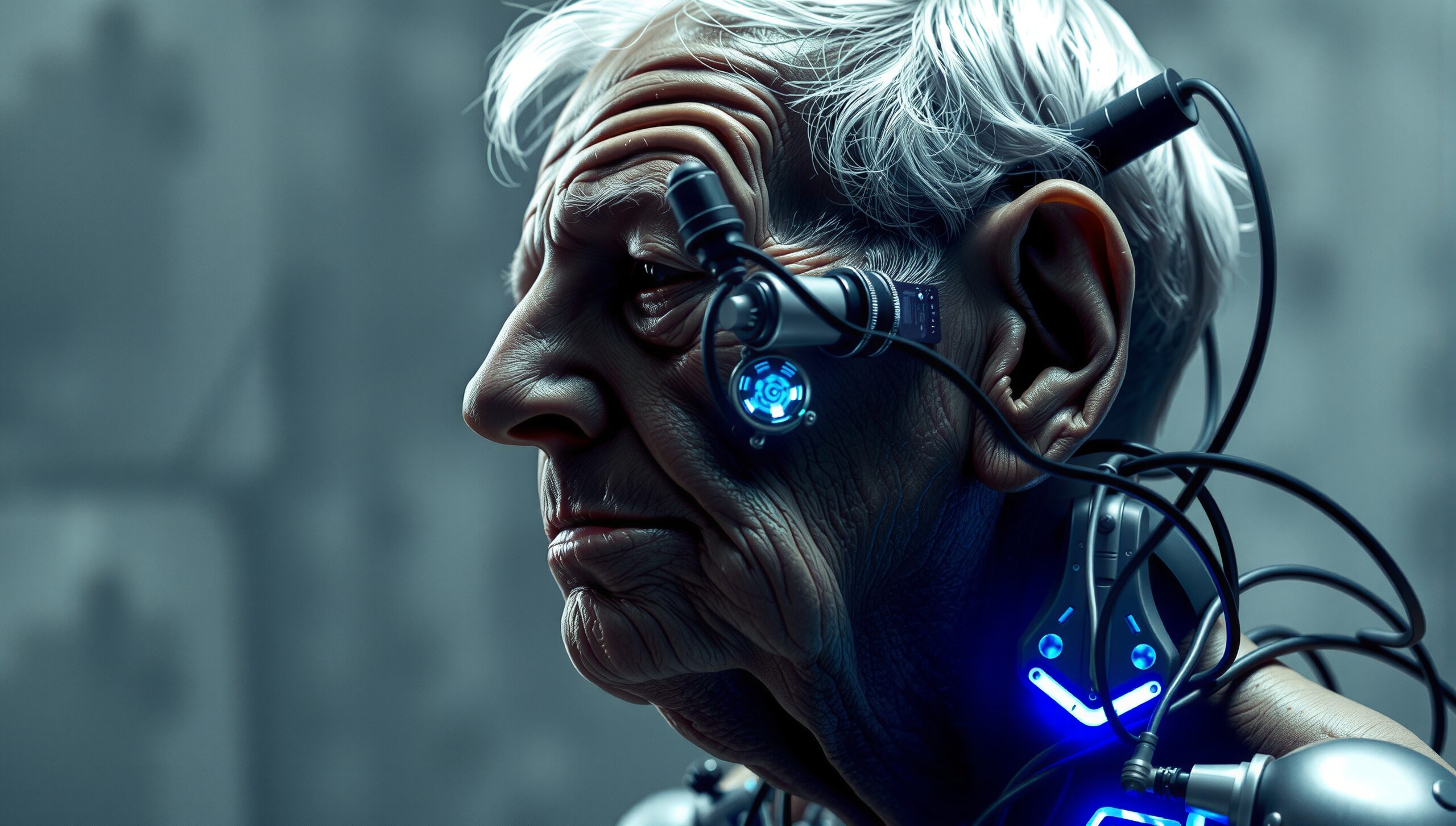 Technologically Enhanced Elderly Man
