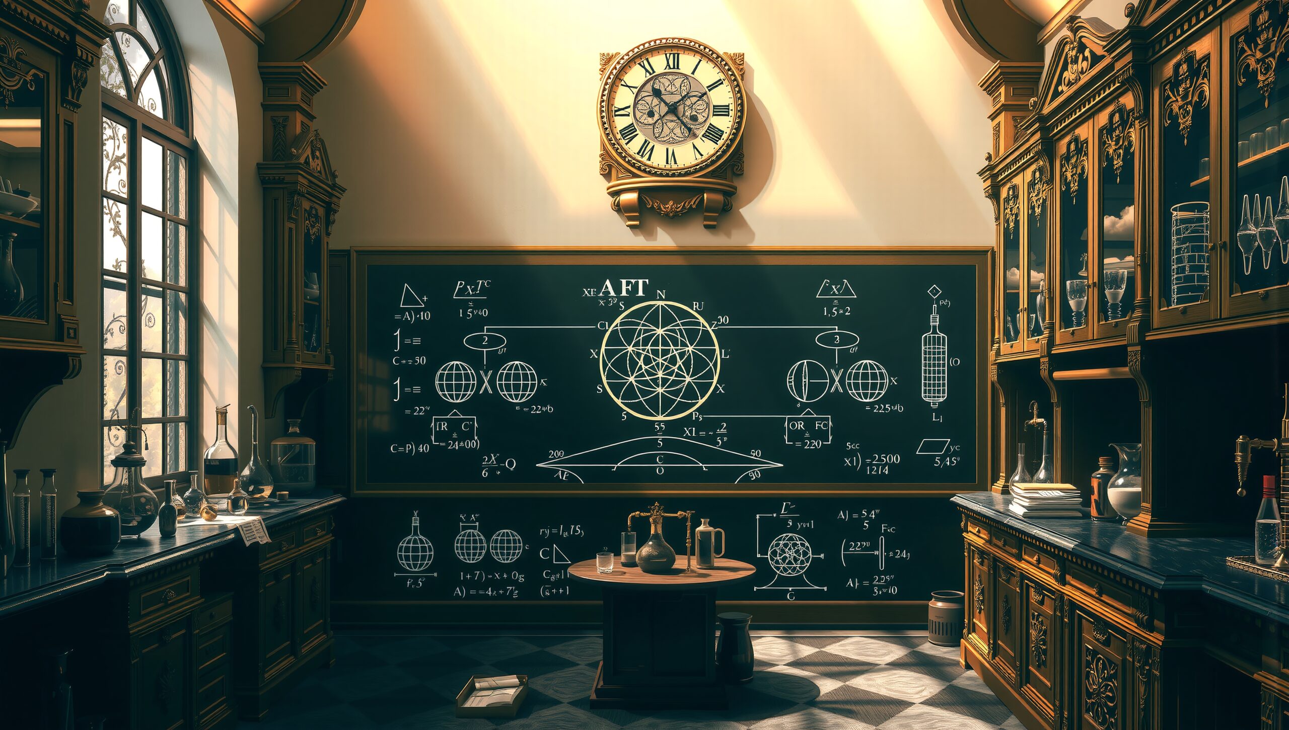 Ancient Laboratory with Chalkboard Mysteries