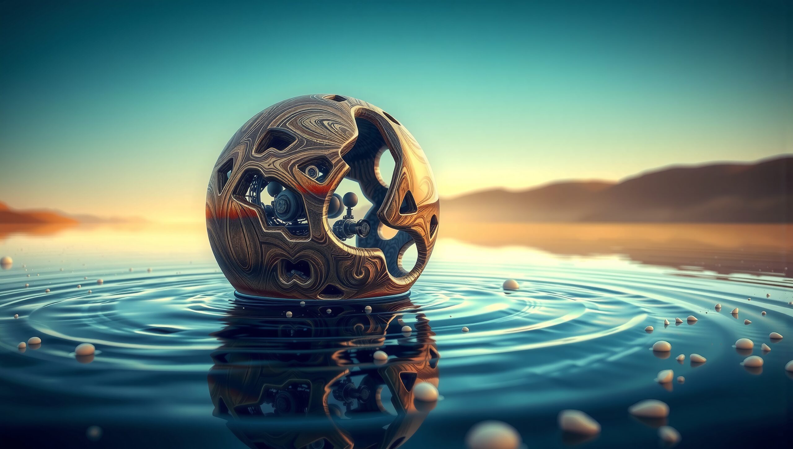 Futuristic Sphere on Tranquil Water