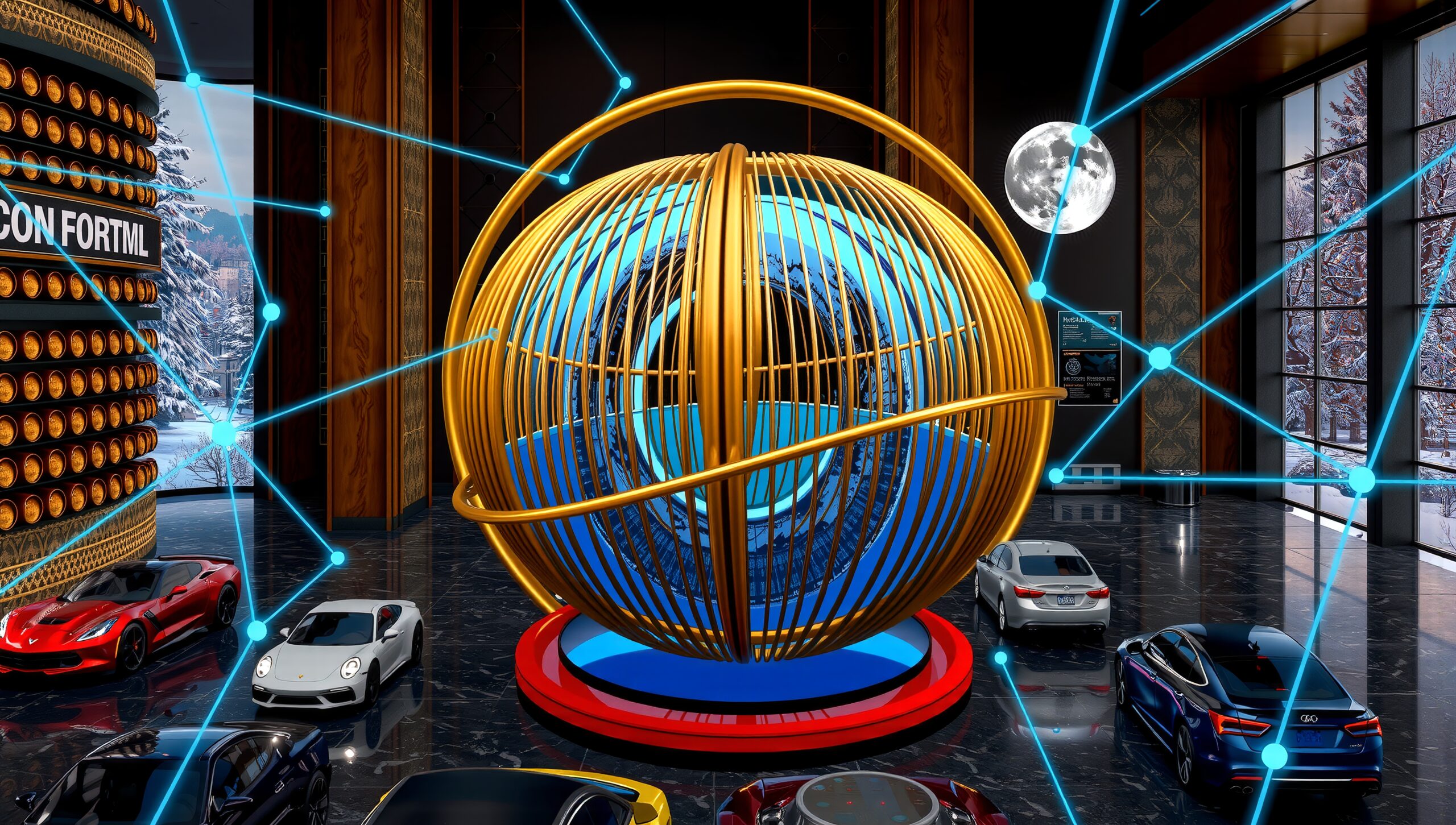 Futuristic Showroom with Luxury Cars