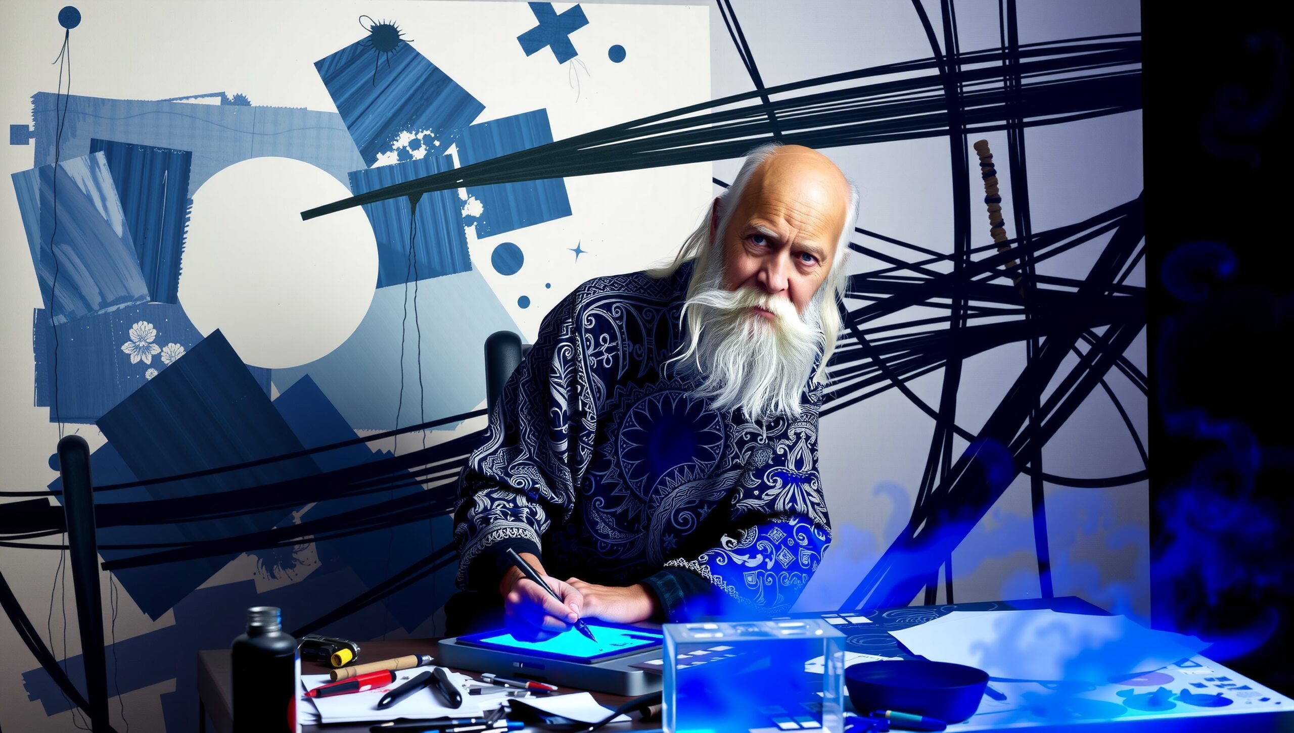 Elderly Artist in Modern Studio