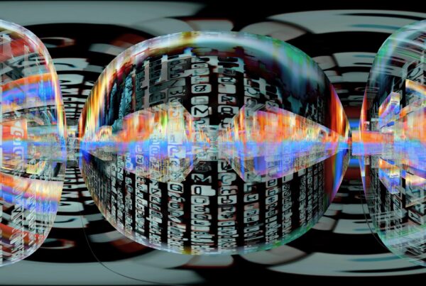 360VR abstract digital video loop with blue and red hues and immersive futuristic design details.