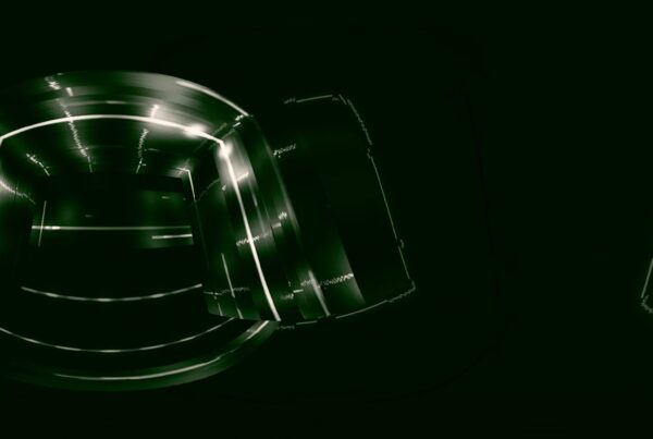 Futuristic 360VR 4K video loop of a digital tunnel with abstract lines and grids, creating an immersive, sci-fi-inspired virtual reality.