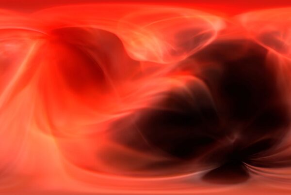 Abstract 360VR video loop of red and pink swirling light patterns on black virtual reality backdrop.