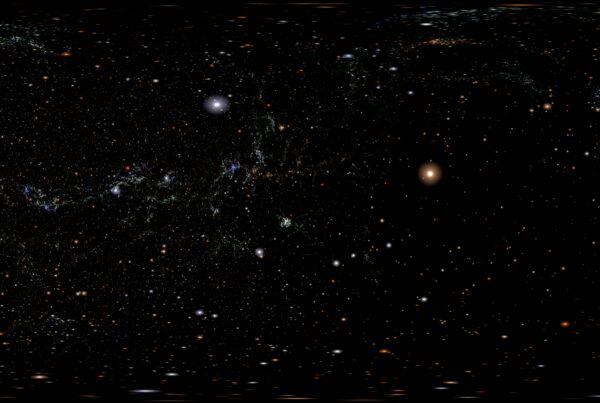 A 360VR panoramic journey through a star-filled universe with expansive galaxies and star clusters, illustrating cosmic wonders, 360VR video loop.