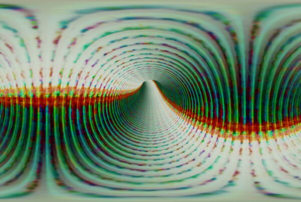 Abstract 360VR 4K video loop with colorful, symmetrical technology patterns creating an illusion of abstract technology in this hypnotic effect of this virtual environment.