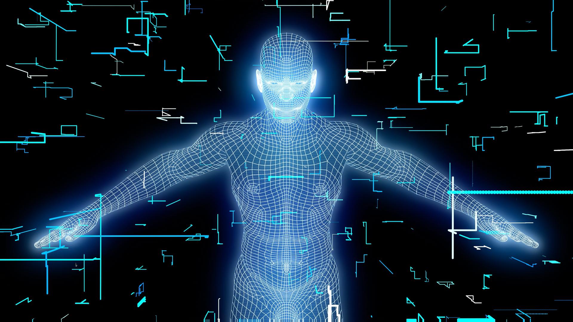 Digital Human Amidst Data Streams HD Video Loop