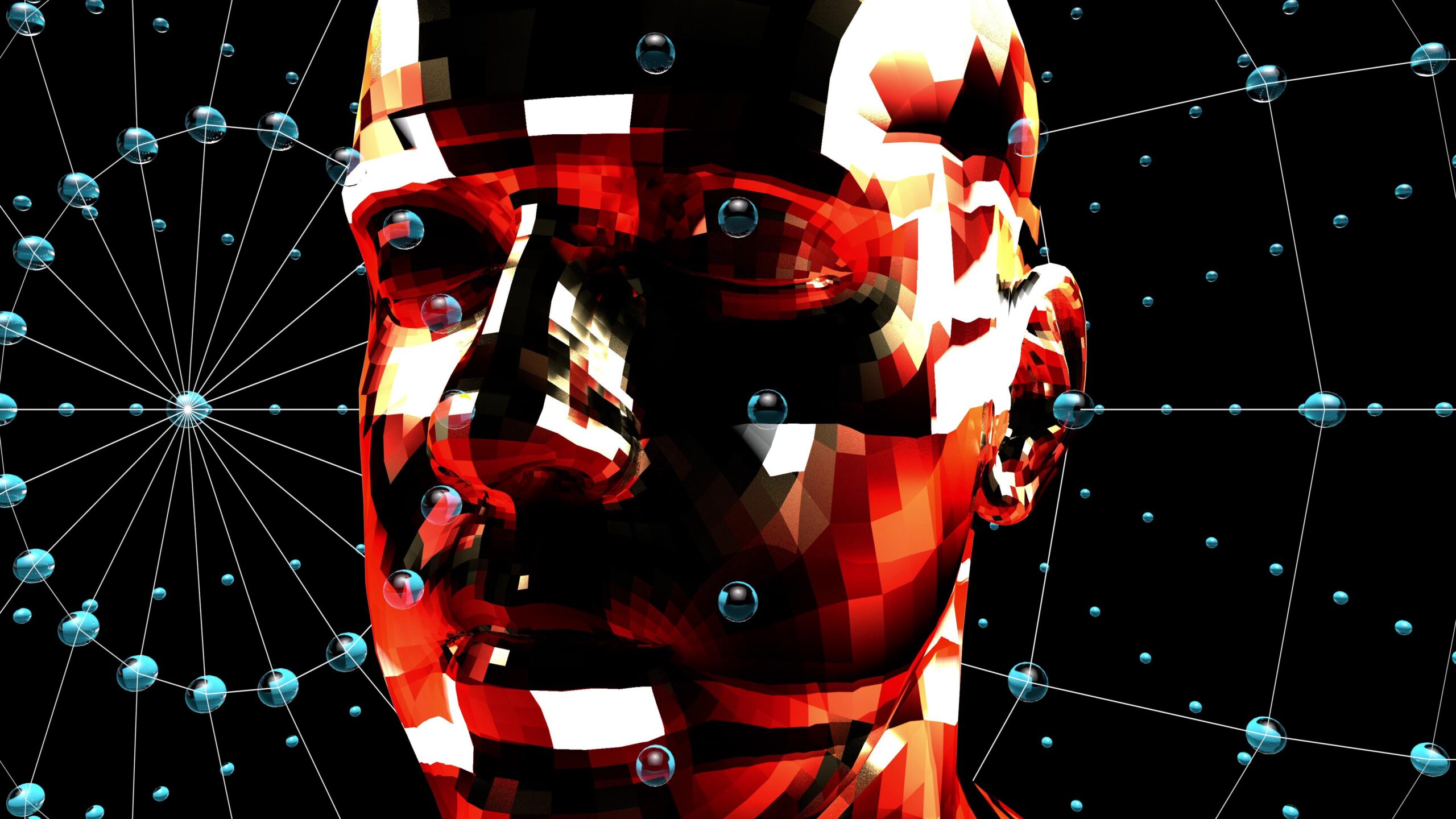 Red Geometric Head With Blue Network 4K Loop