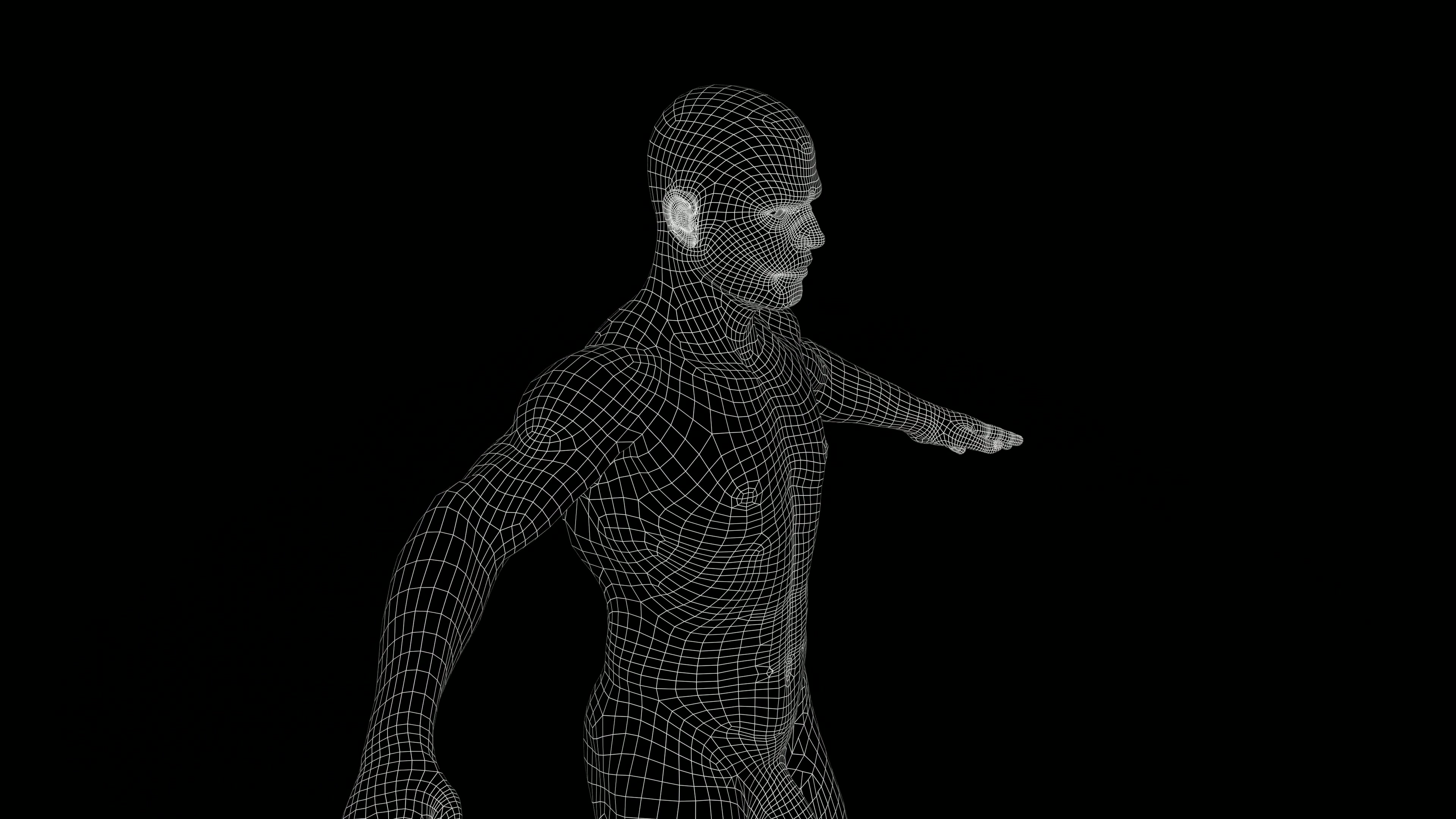 Digital Wireframe of Human Figure 4K Loop