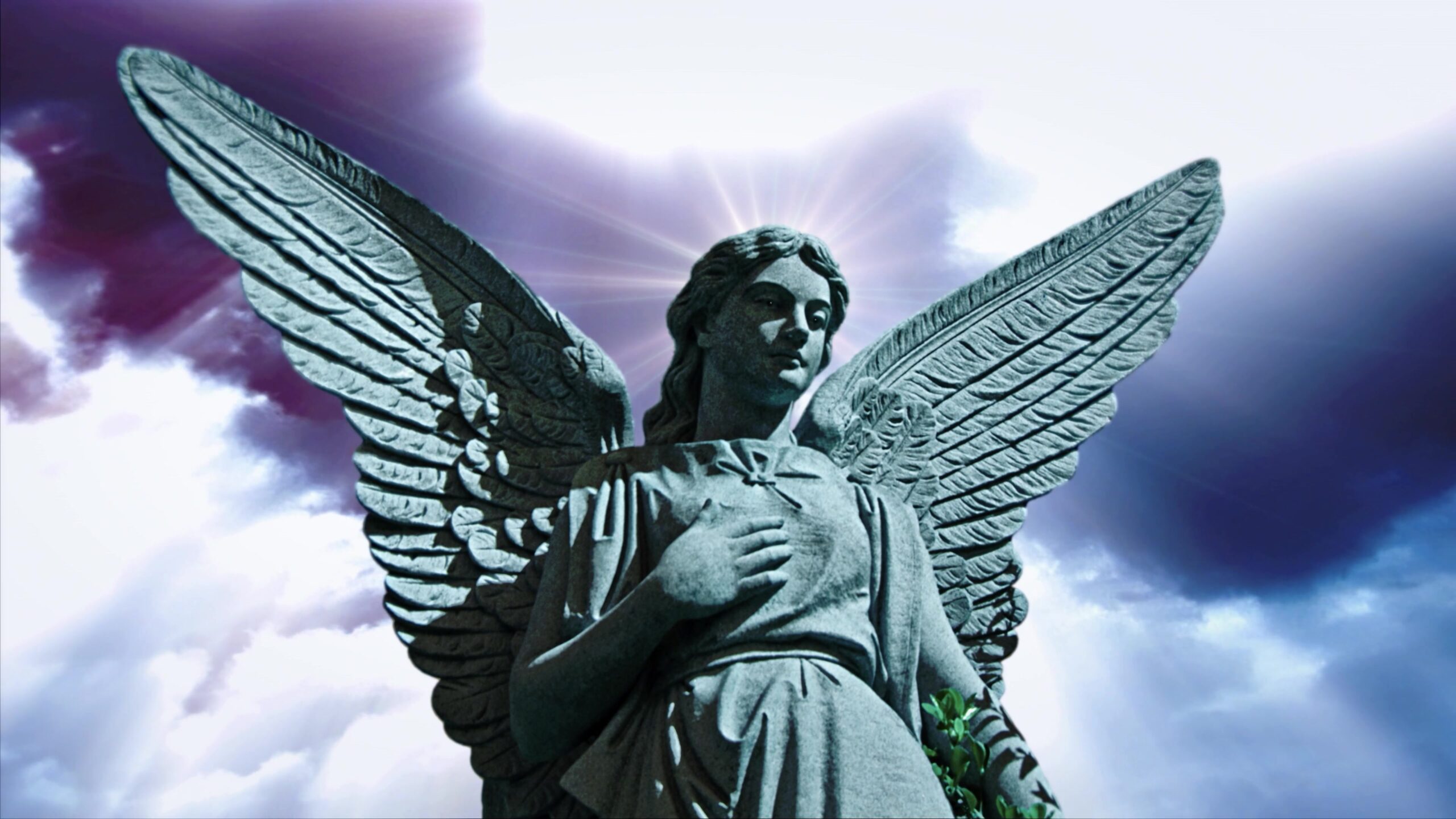 Heavenly Angelic Statue Amid Clouds 4K Loop