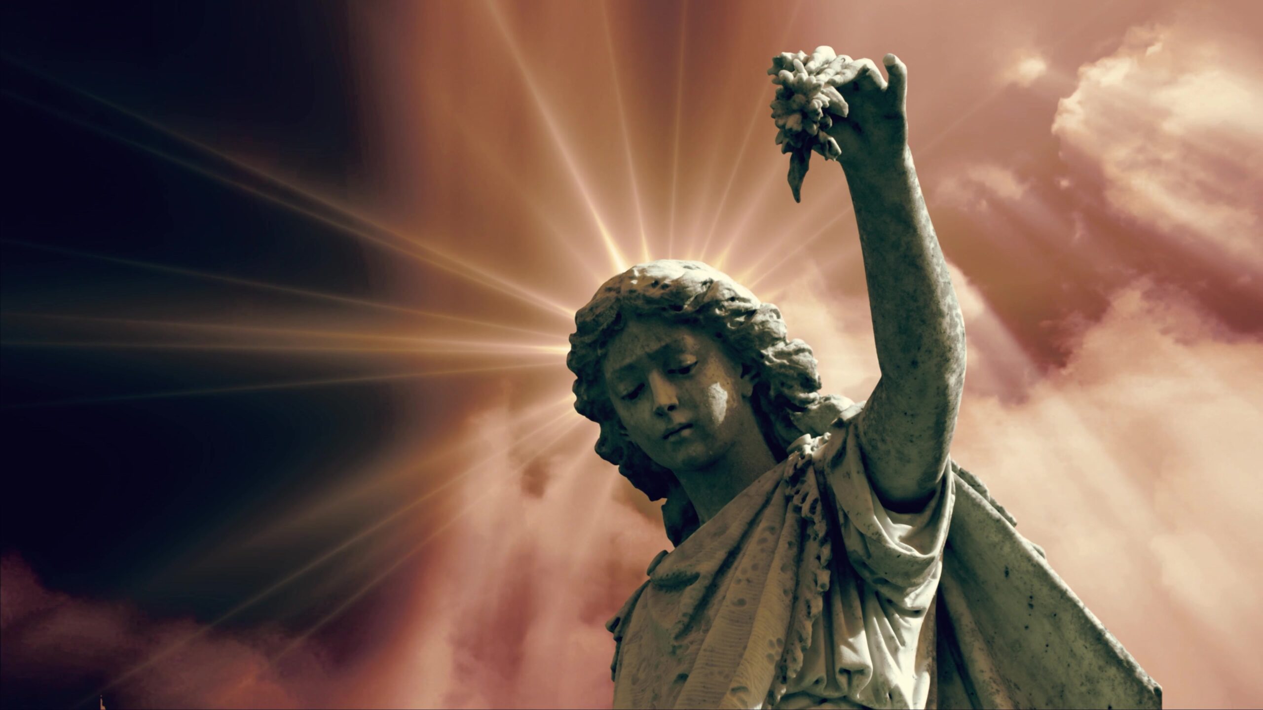 Angelic Statue Radiates Light 4K Video Loop