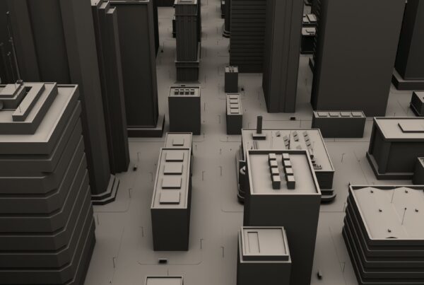 4K video loop aerial view cityscape with modern skyscrapers, minimalist design, and geometric architecture viewed from above, highlighting urban density.
