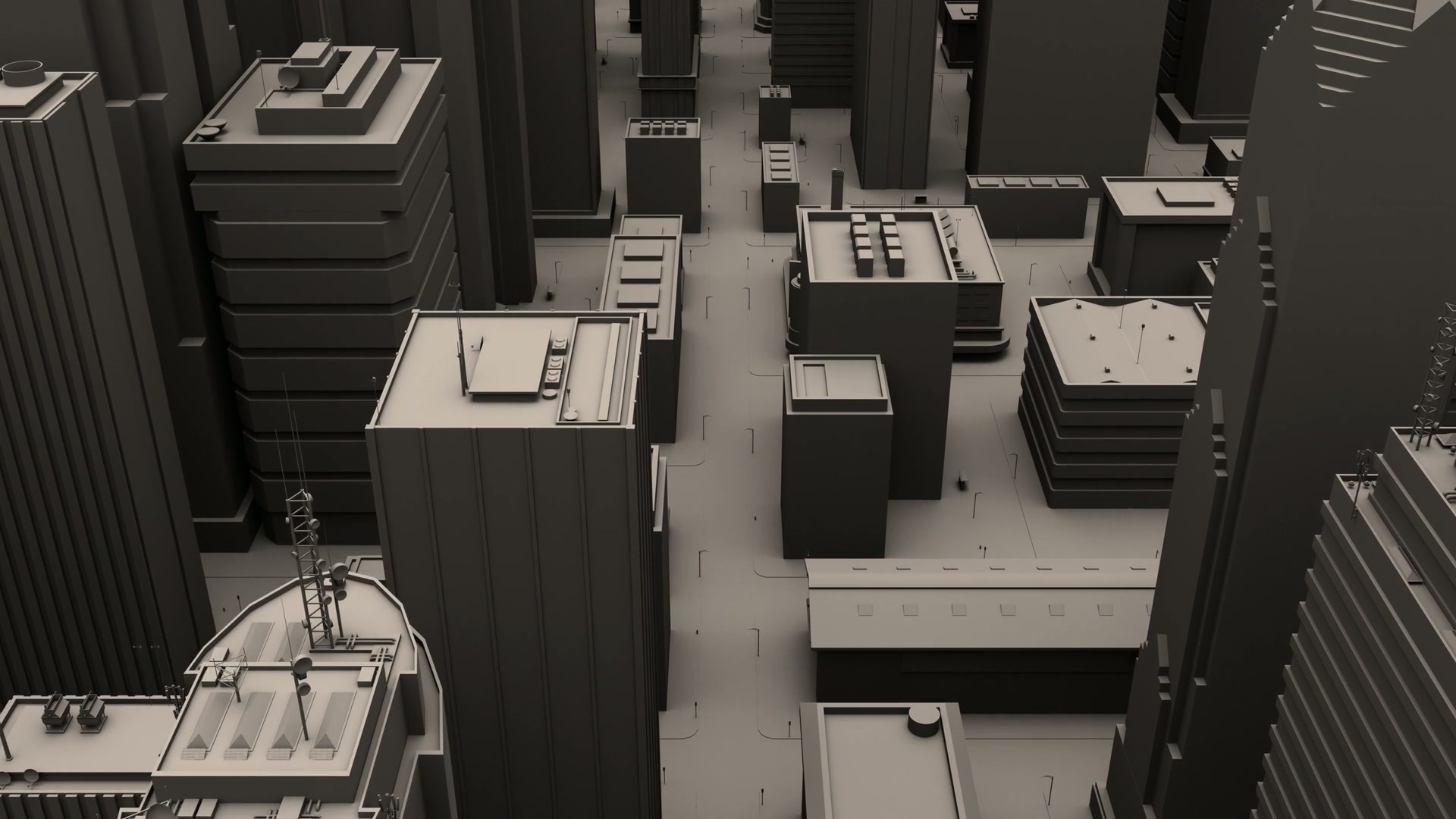 Monochrome Futuristic Urban Landscape Loop