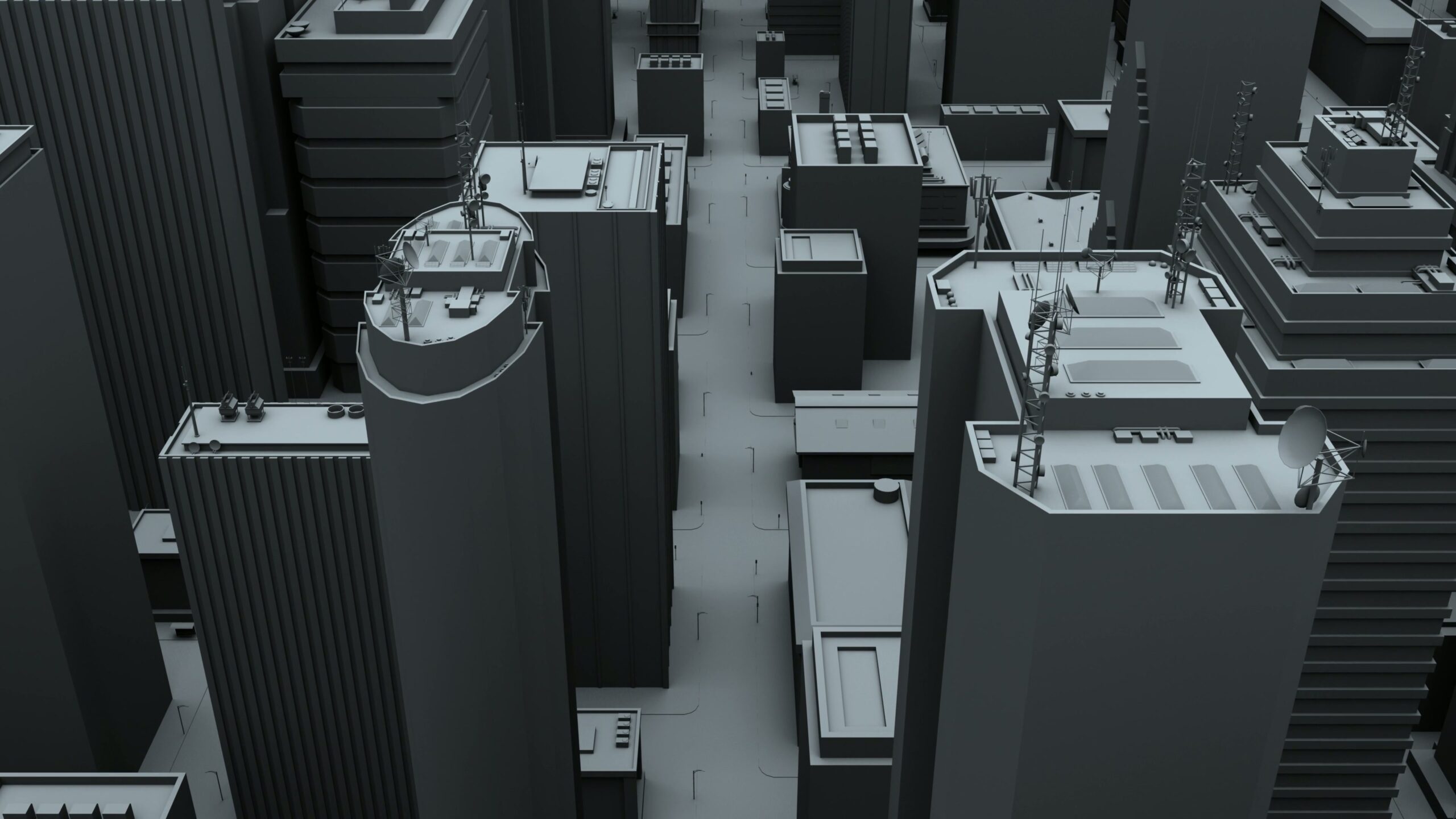 Monochromatic Cityscape Aerial View 4K Loop