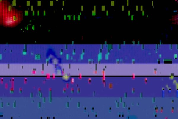 Colorful glitch art 4K video loop with vibrant pixelated abstract shapes in red, green, purple, and blue.