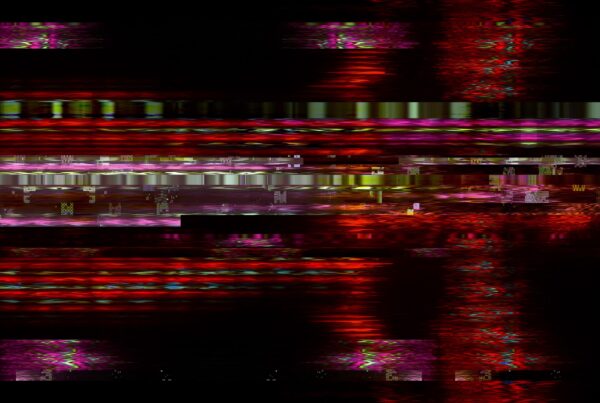 Vivid 4K video loop glitch art displaying abstract digital patterns with vibrant neon colors and distorted geometrical shapes.