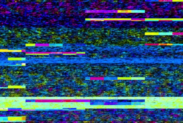 Vibrant digital video loop glitch animation featuring colorful horizontal lines and static noise patterns, creating a chaotic and dynamic visual effect.