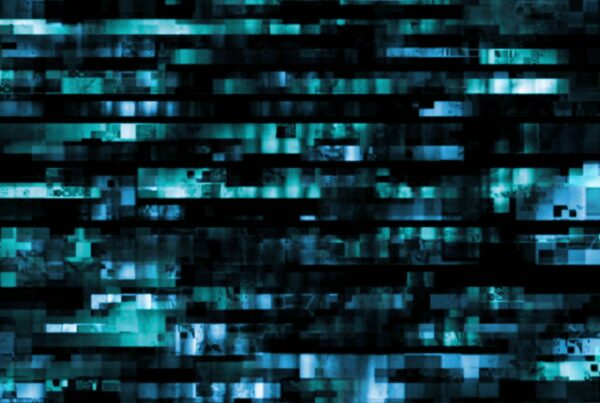 Abstract 4K video loop digital design with blue and black patterns creating a futuristic, layered effect.