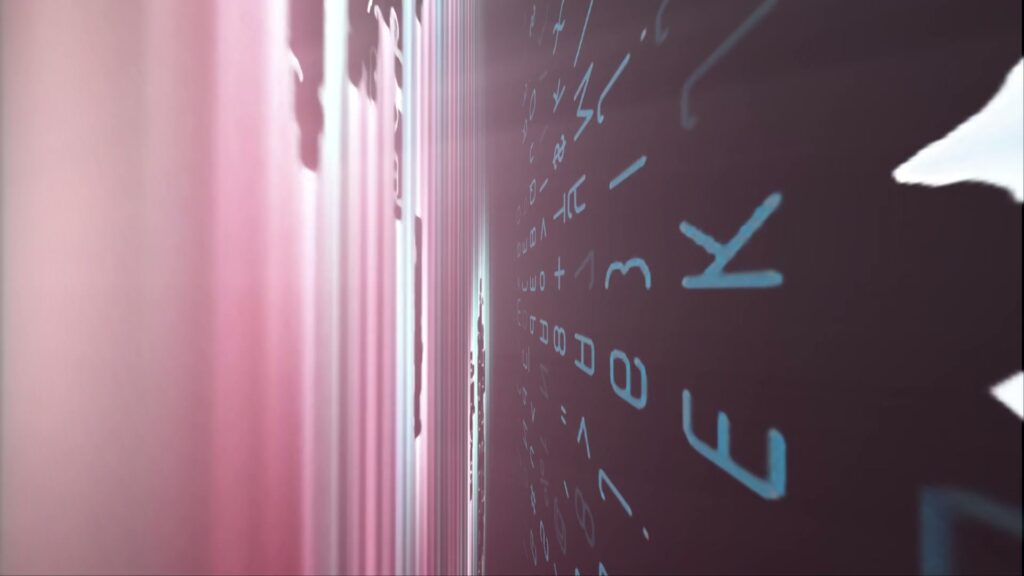 Abstract digital art video loop with futuristic symbols.