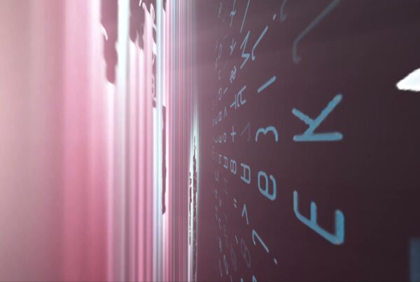 Abstract digital art video loop with futuristic symbols.