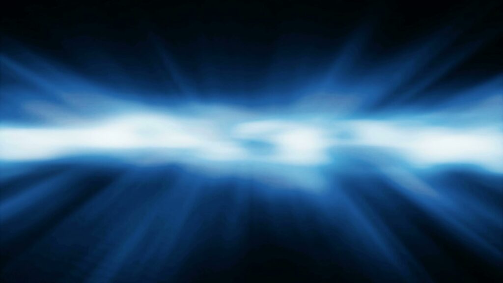 Abstract video loop featuring a central bright band of blue and white light with dynamic motion effects, surrounded by darker blue hues creating a sense of depth and energy.