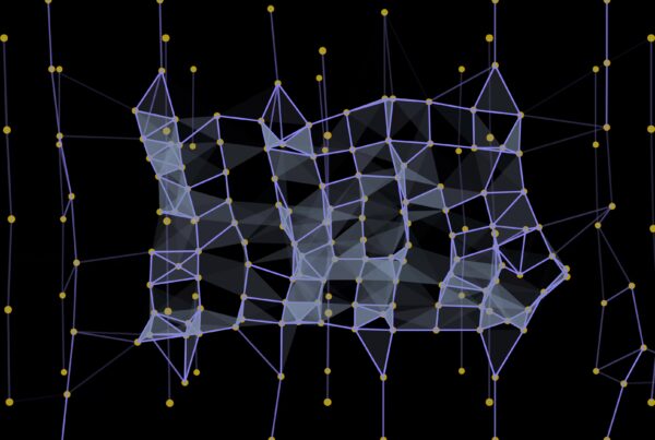 4K video loop of an abstract geometric network structure with yellow nodes and purple lines against a black background.