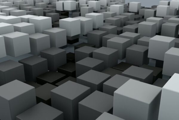 This looping video displays a dense array of 3D cubes in various shades of gray.