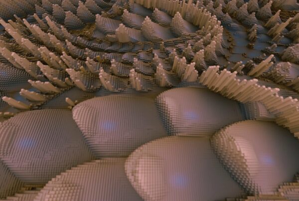 4K looping video of an abstract 3D art animation showcasing voxel patterns.