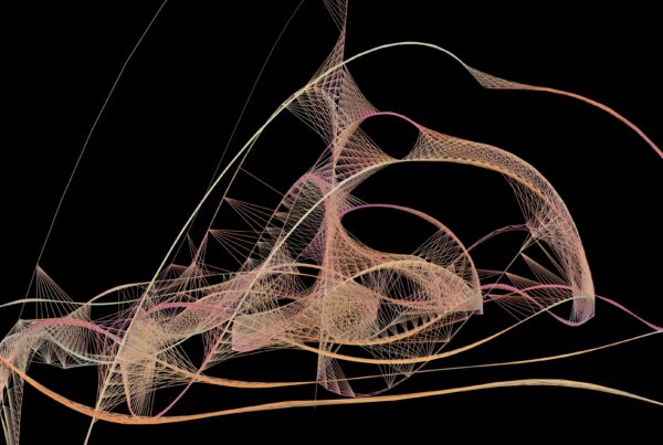 4K video pf a colorful abstract web of swirling lines on a black background.