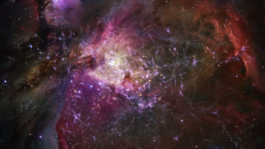 A mesmerizing cosmic space journey animation filled with vibrant swirling nebula and star fields.