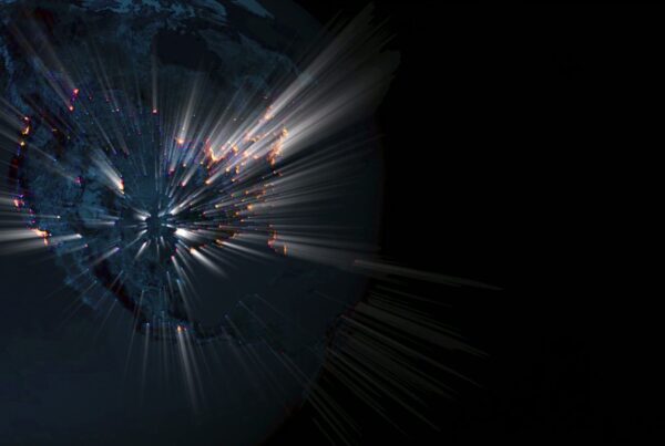 The planet Earth at night, with lights of major cities shining, 3D animation loop.