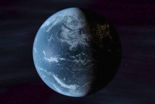 4K vodep loop view of Earth from space, showing day and night sides.