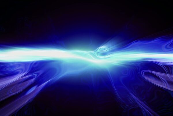 Vibrant 4K video loop of a blue energy streak with glowing light effects.