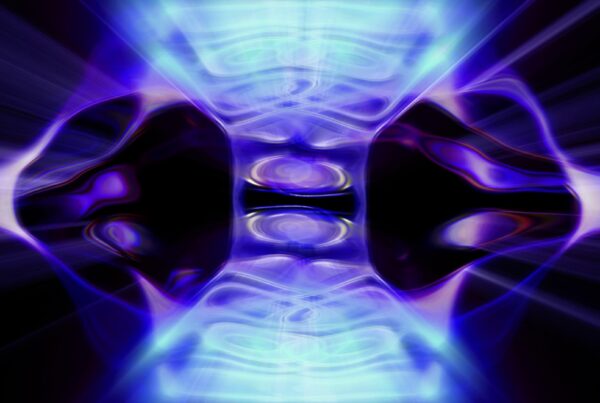 Abstract 4K video loop with bright white light radiating from the center, surrounded by dynamic blue shades, creating a cosmic aesthetic.