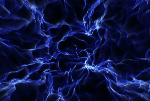 Abstract 4K video loop of blue energy lines on dark background.