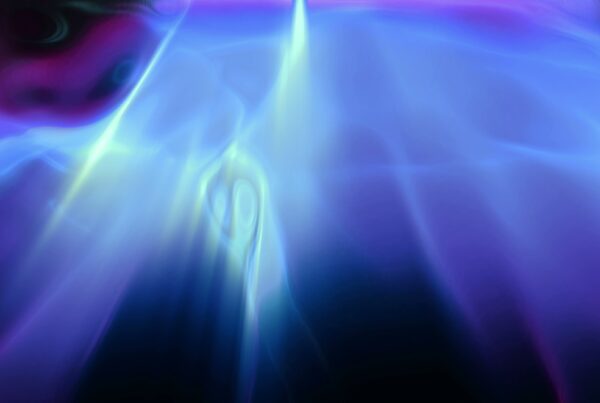Abstract 4K animation loop of blue and purple light waves creating a mystical, ethereal atmosphere with a soft glow.