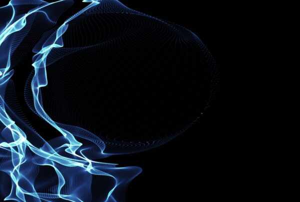 An abstract video loop with delicate, luminous blue lines set against a dark background.