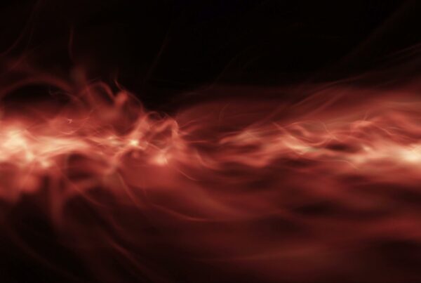 Abstract video loop of swirling fiery strands of reds and oranges against a dark background, resembling dynamic flames or cosmic energy.