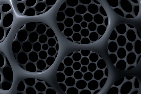 Abstract video loop of a dark honeycomb structure featuring a sleek, interconnected design with circular nodes, set against a contrasting black background for a modern, futuristic aesthetic.