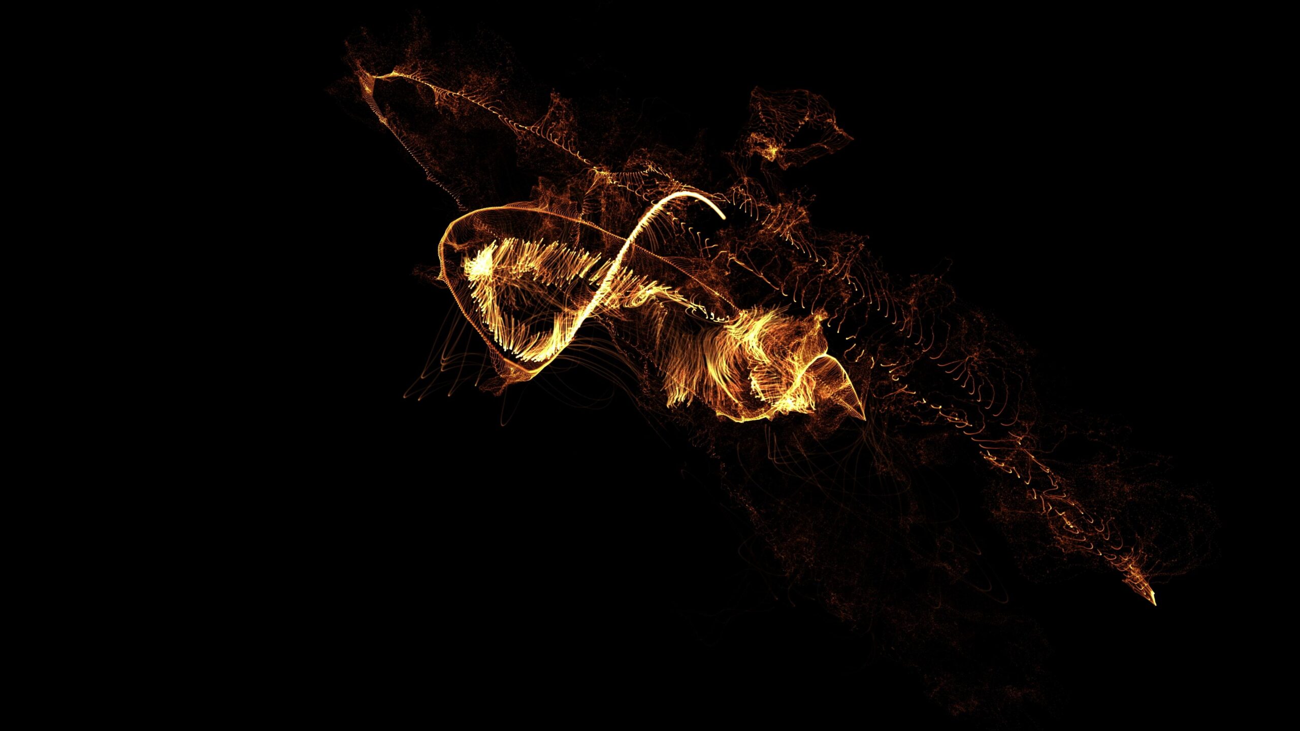 Golden Particles Swirl In Dark Void 4K Loop