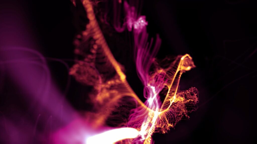 Abstract neon flame dance on dark HD video background