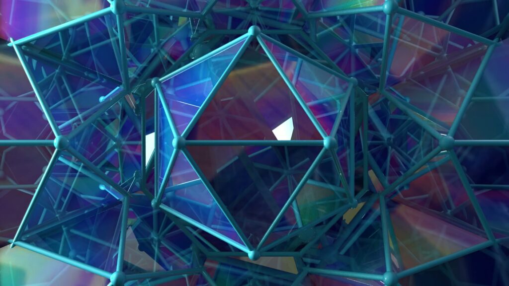 Looping Geometric Iridescent Icosahedron Structure