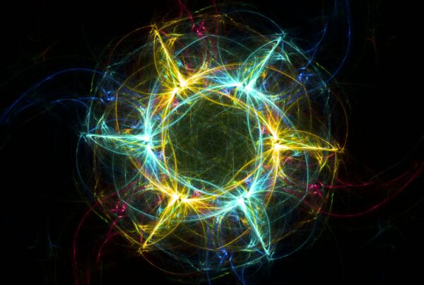 4K looping video of a vibrant fractal star with glowing colorful lines against a dark background.